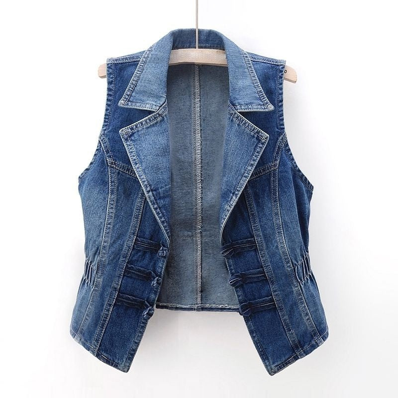 Lola | Chaleco Vaquero Mujer Sin Mangas Cuello Solapa
