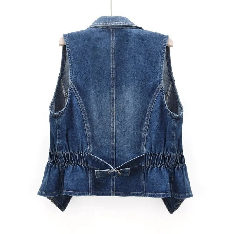 Lola | Chaleco Vaquero Mujer Sin Mangas Cuello Solapa