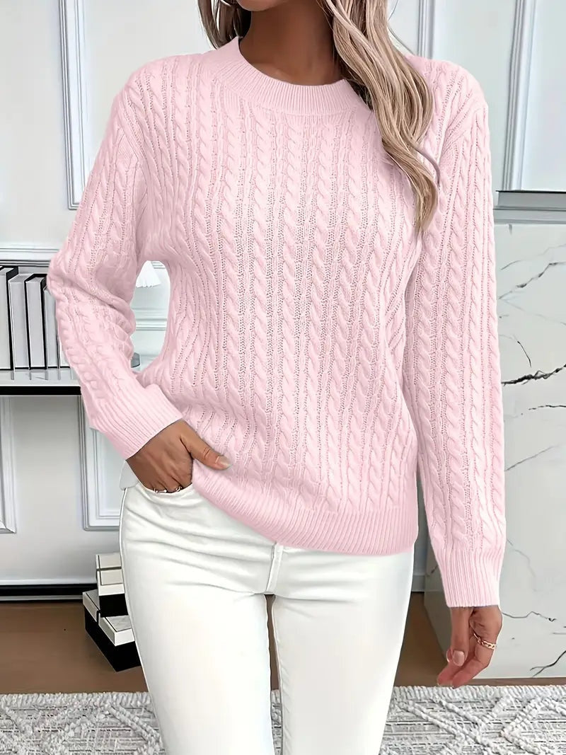 Lola | Jersey de Punto Trenzado Mujer Cuello Redondo Manga Larga