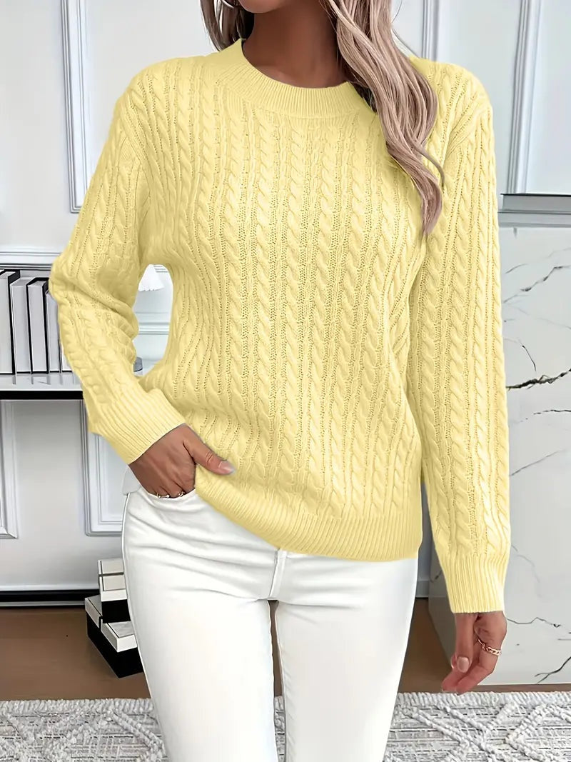 Lola | Jersey de Punto Trenzado Mujer Cuello Redondo Manga Larga