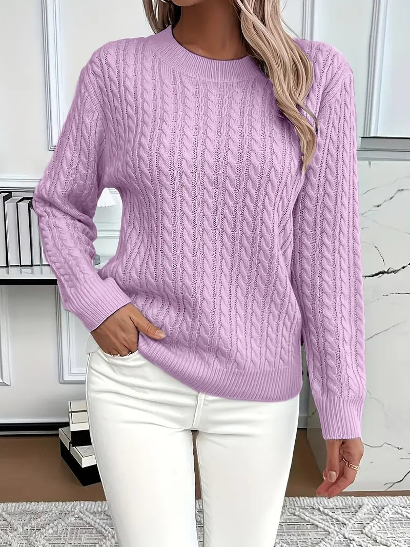 Lola | Jersey de Punto Trenzado Mujer Cuello Redondo Manga Larga