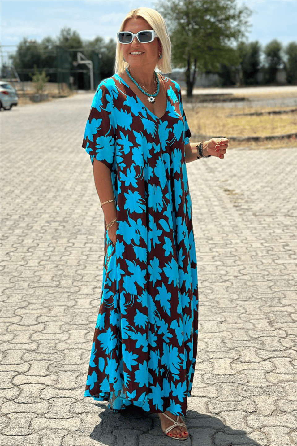 Lola | Vestido Largo Floral Mujer Escote V Manga Corta