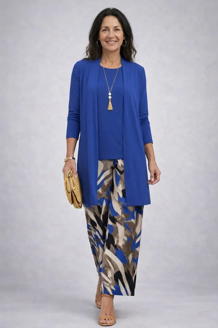 Lorena | Conjunto de 3 Piezas Estampado Tropical Mujer Pantalón Recto