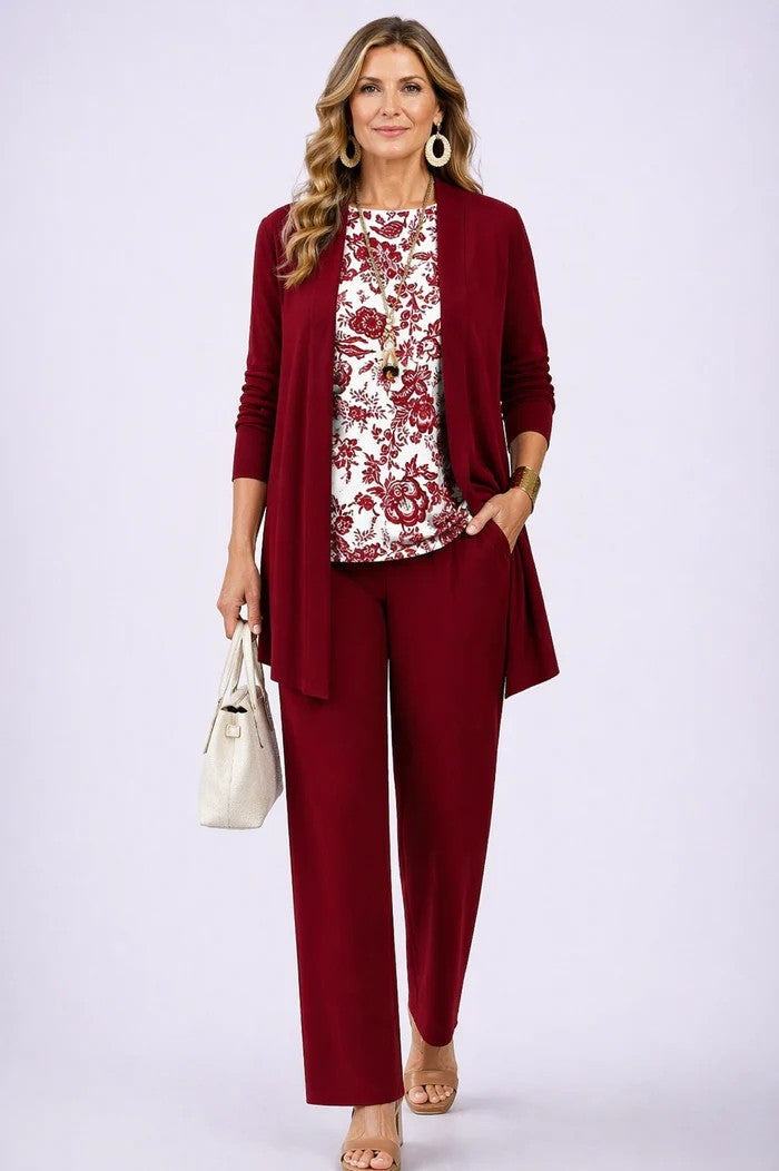 Lorena | Conjunto de 3 Piezas Estampado Tropical Mujer Pantalón Recto