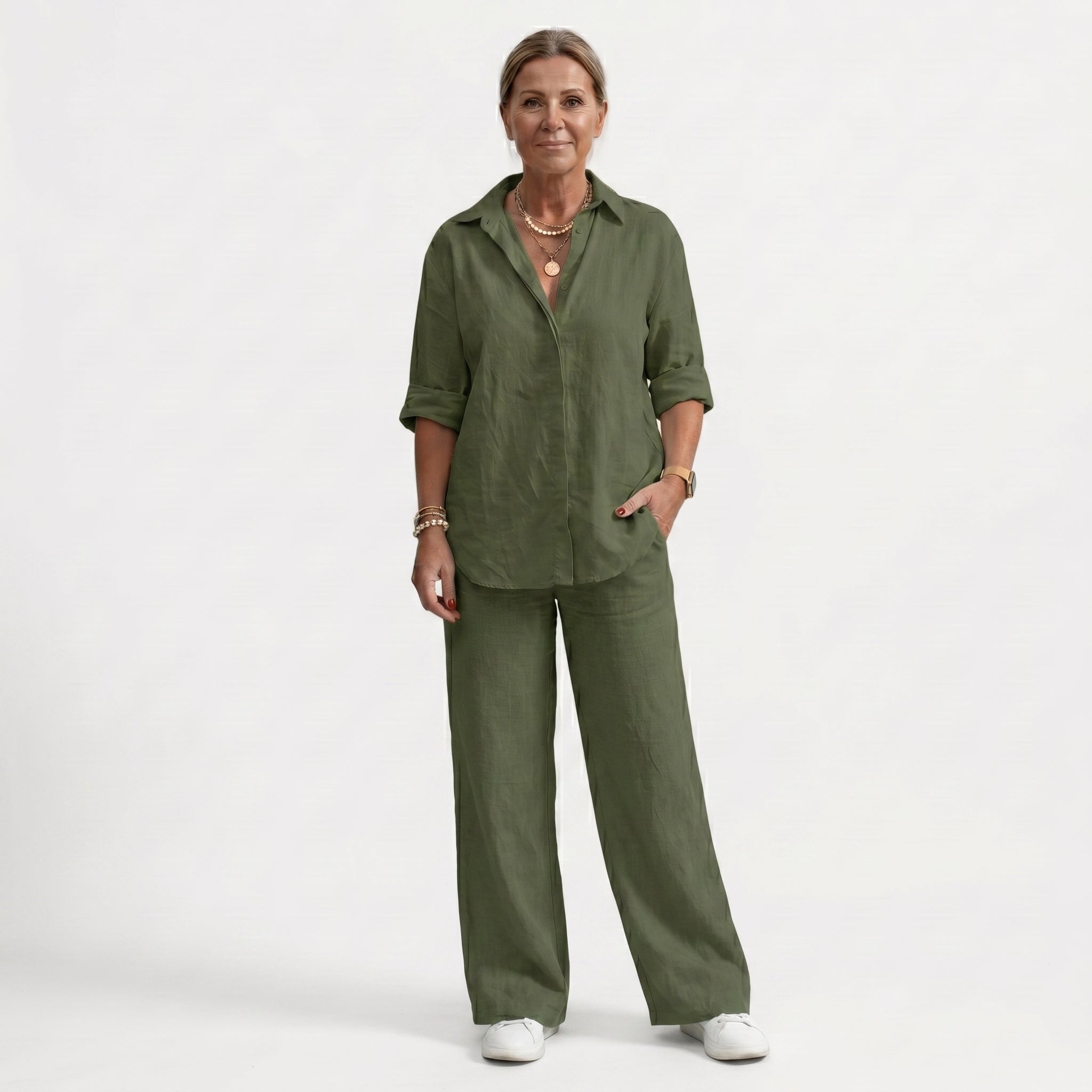 Lorena | Conjunto de Lino Elegante Mujer Camisa y Pantalón