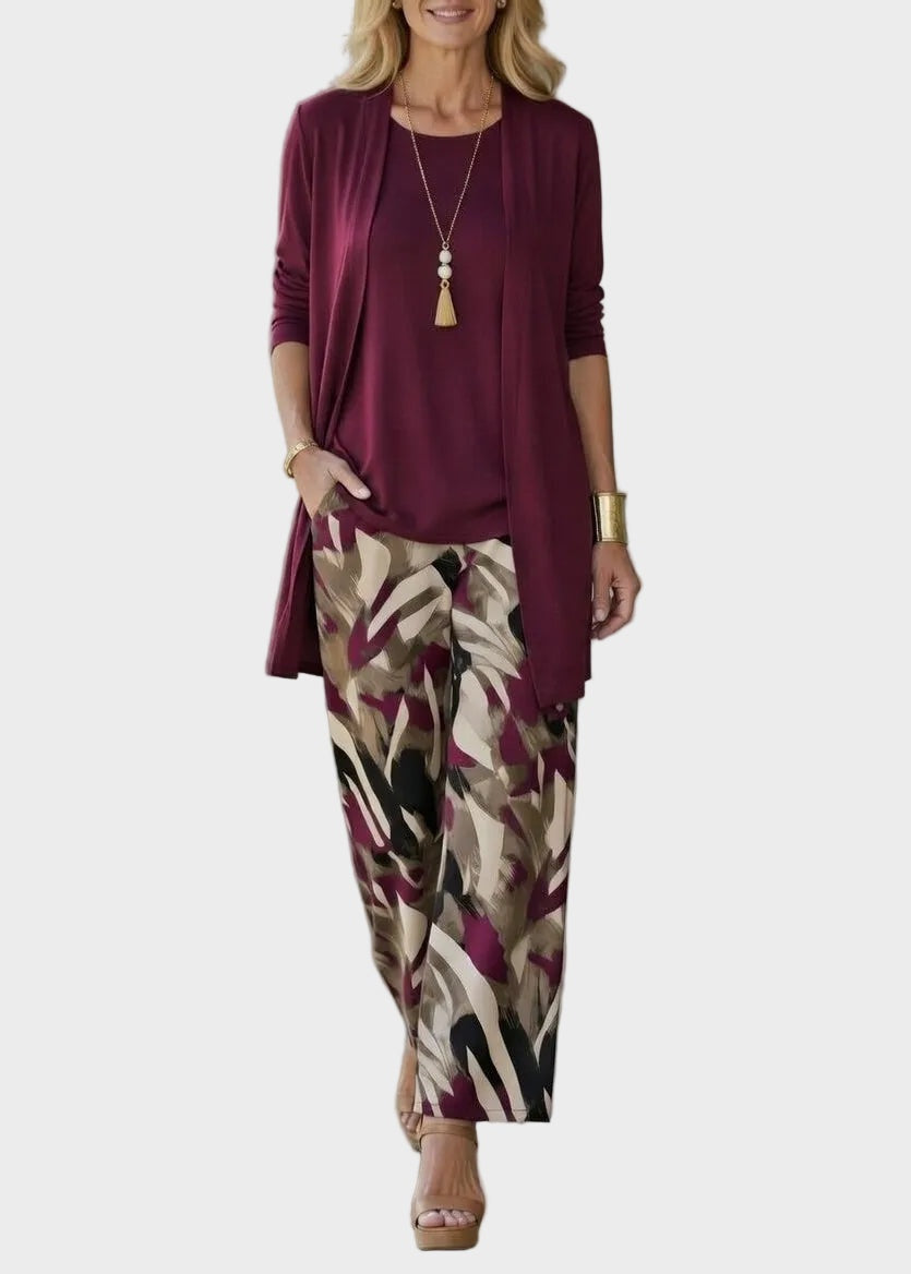 Lorena | Conjunto Elegante de Tres Piezas Mujer Estampado Abstracto