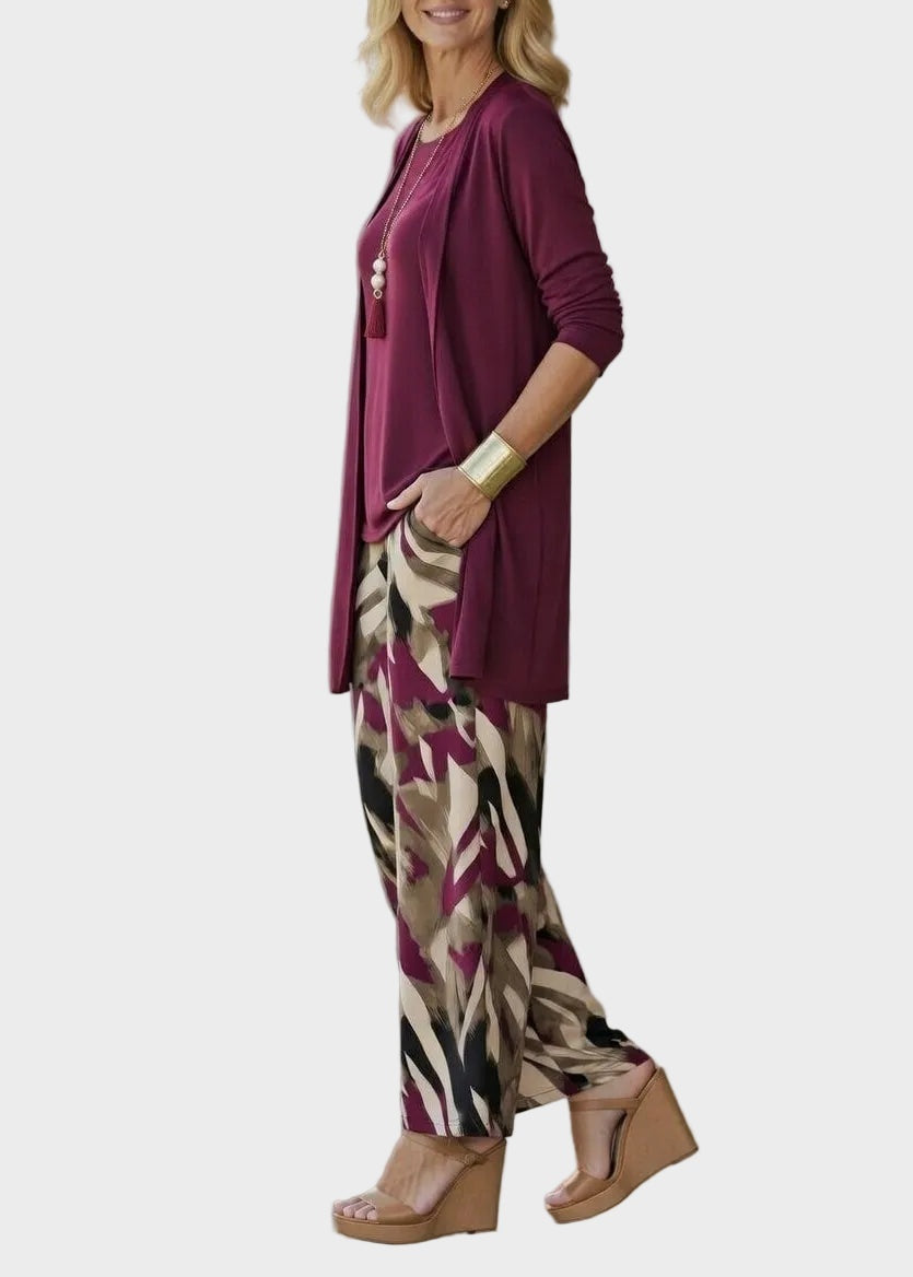 Lorena | Conjunto Elegante de Tres Piezas Mujer Estampado Abstracto