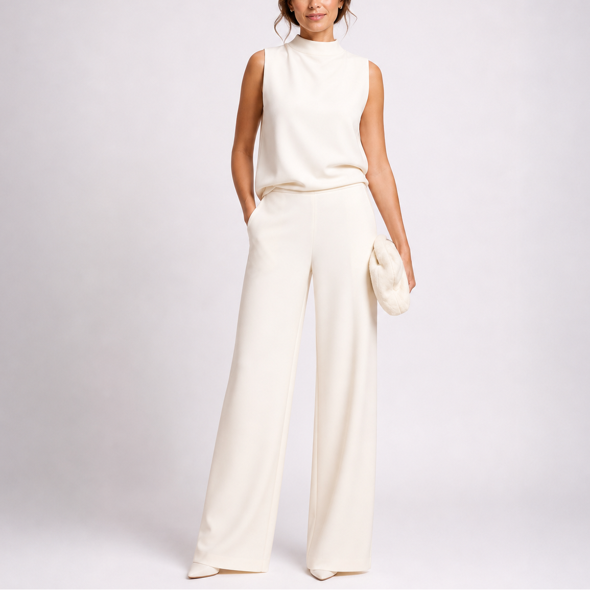 Lorena | Mono Largo Elegante Mujer Cuello Alto Sin Mangas Pierna Ancha