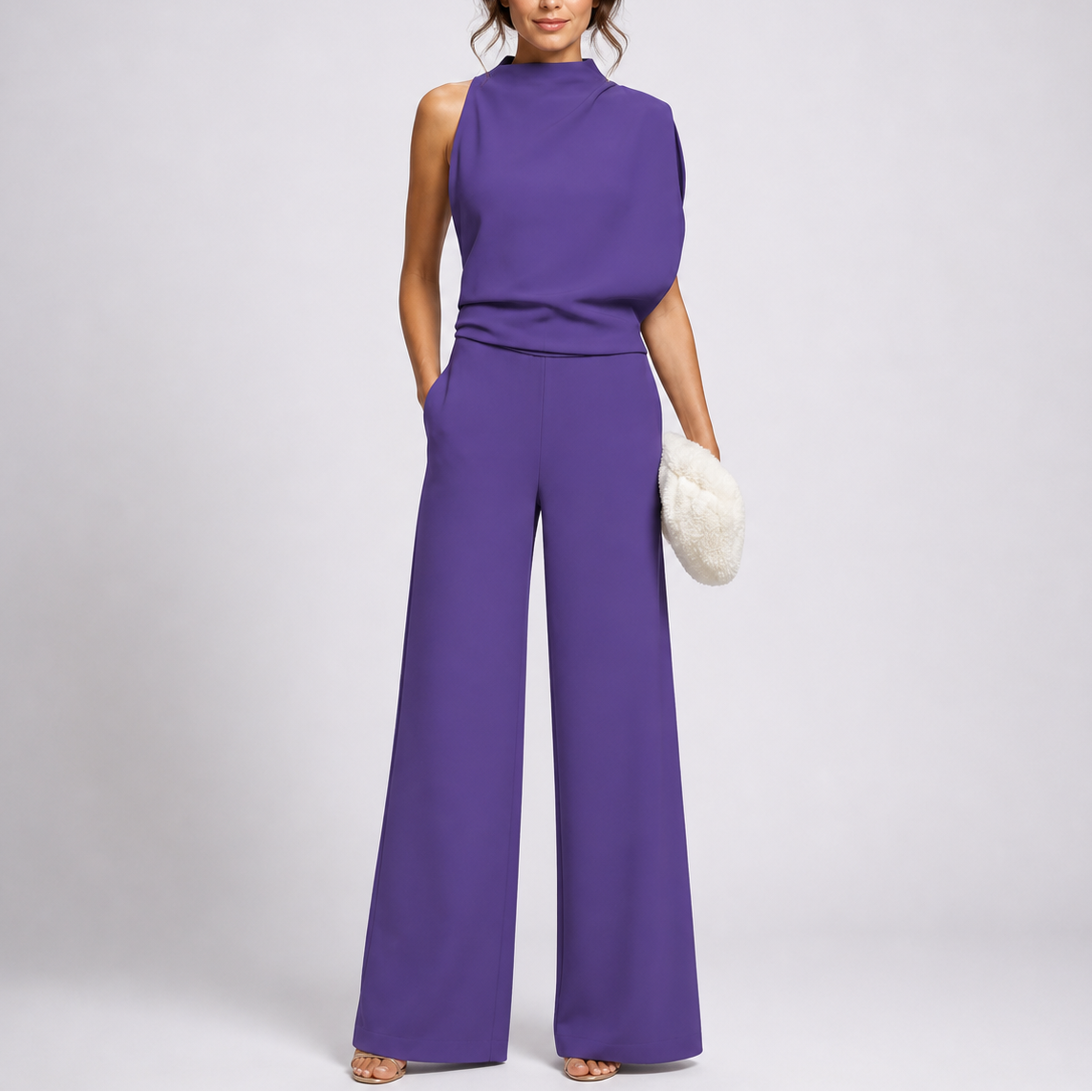 Lorena | Mono Largo Elegante Mujer Cuello Alto Sin Mangas Pierna Ancha