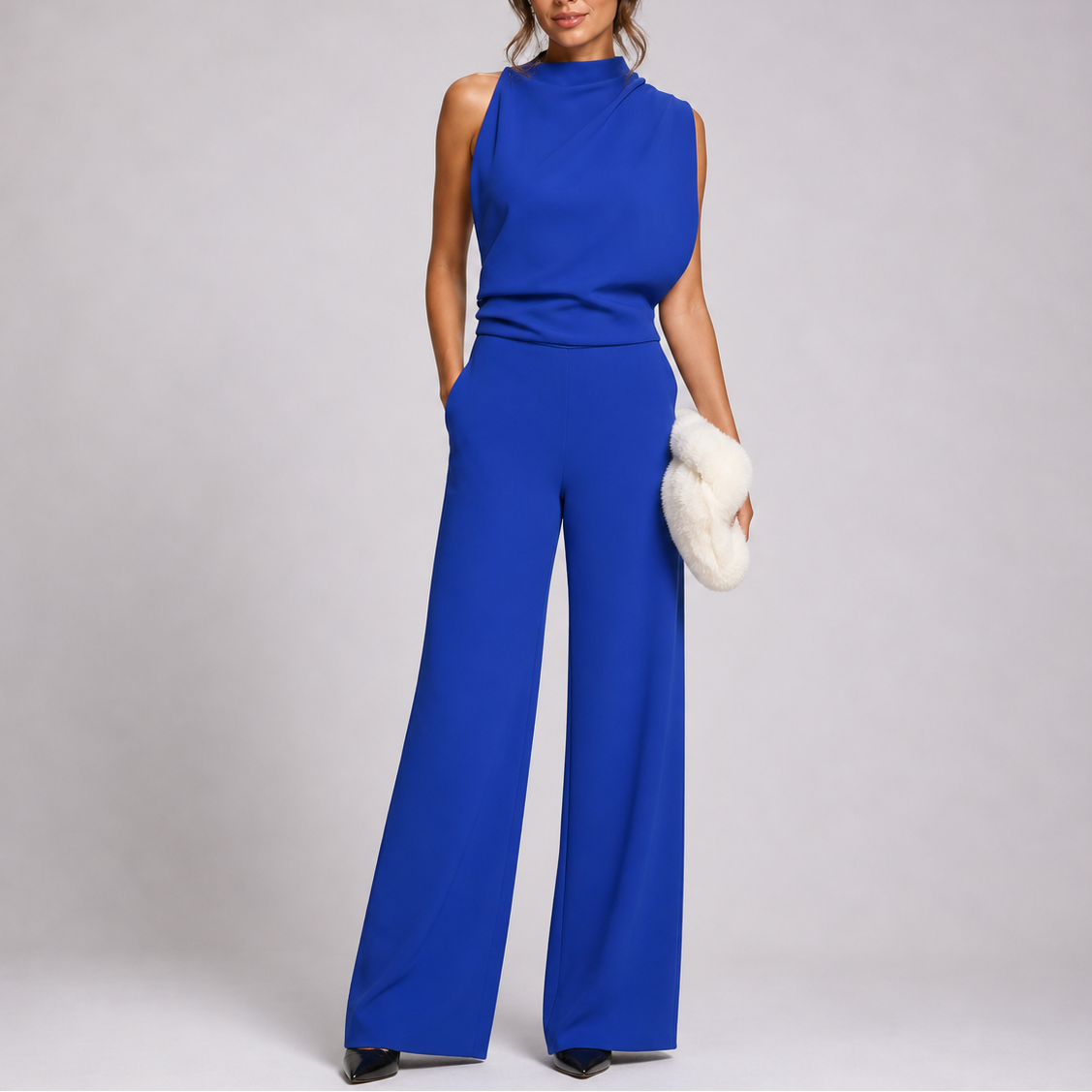 Lorena | Mono Largo Elegante Mujer Cuello Alto Sin Mangas Pierna Ancha