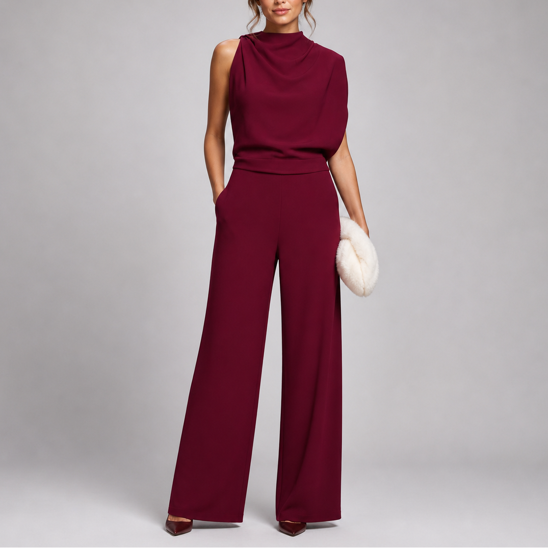 Lorena | Mono Largo Elegante Mujer Cuello Alto Sin Mangas Pierna Ancha