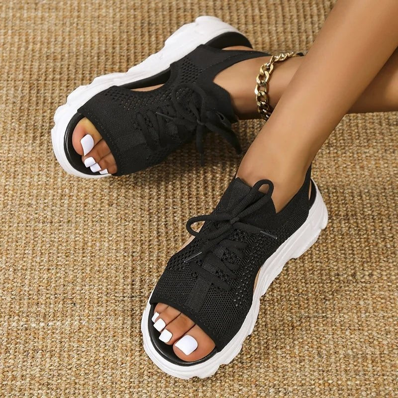 Lorena | Sandalias Deportivas de Plataforma Mujer Cordones Tejido