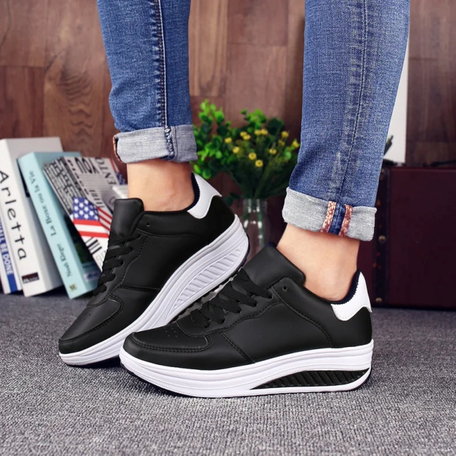 Lorena | Zapatillas de Deporte Mujer Plataforma con Cordones Cuero