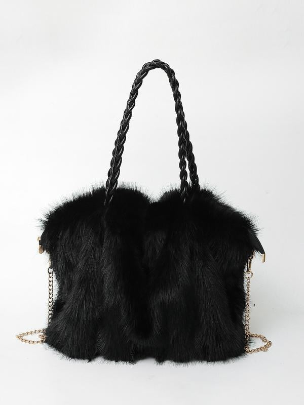 Lourdes | Bolso de Hombro de Pelo Sintético Mujer Asa Trenzada