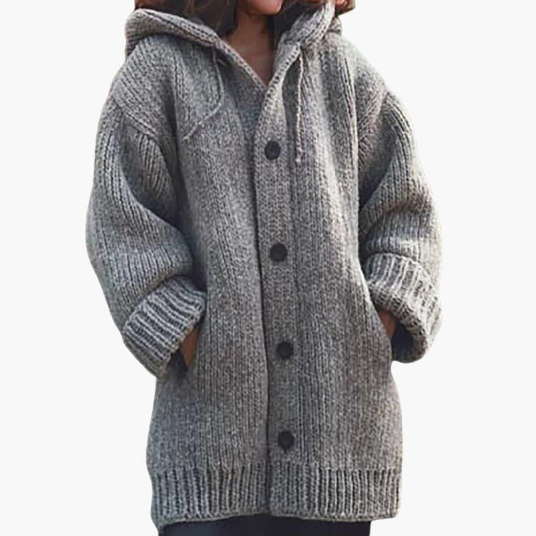 Lourdes | Cárdigan de Punto con Capucha Mujer Oversize Botones