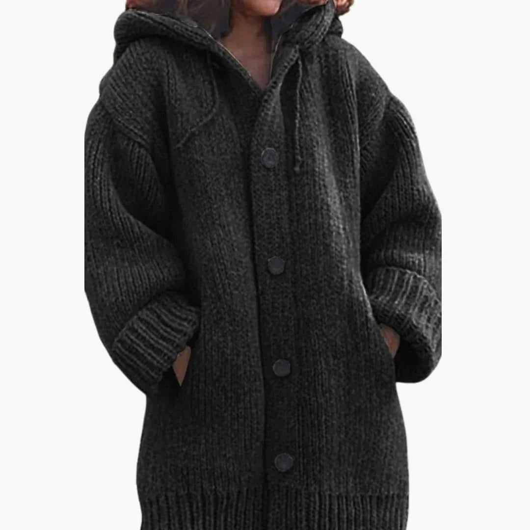 Lourdes | Cárdigan de Punto con Capucha Mujer Oversize Botones