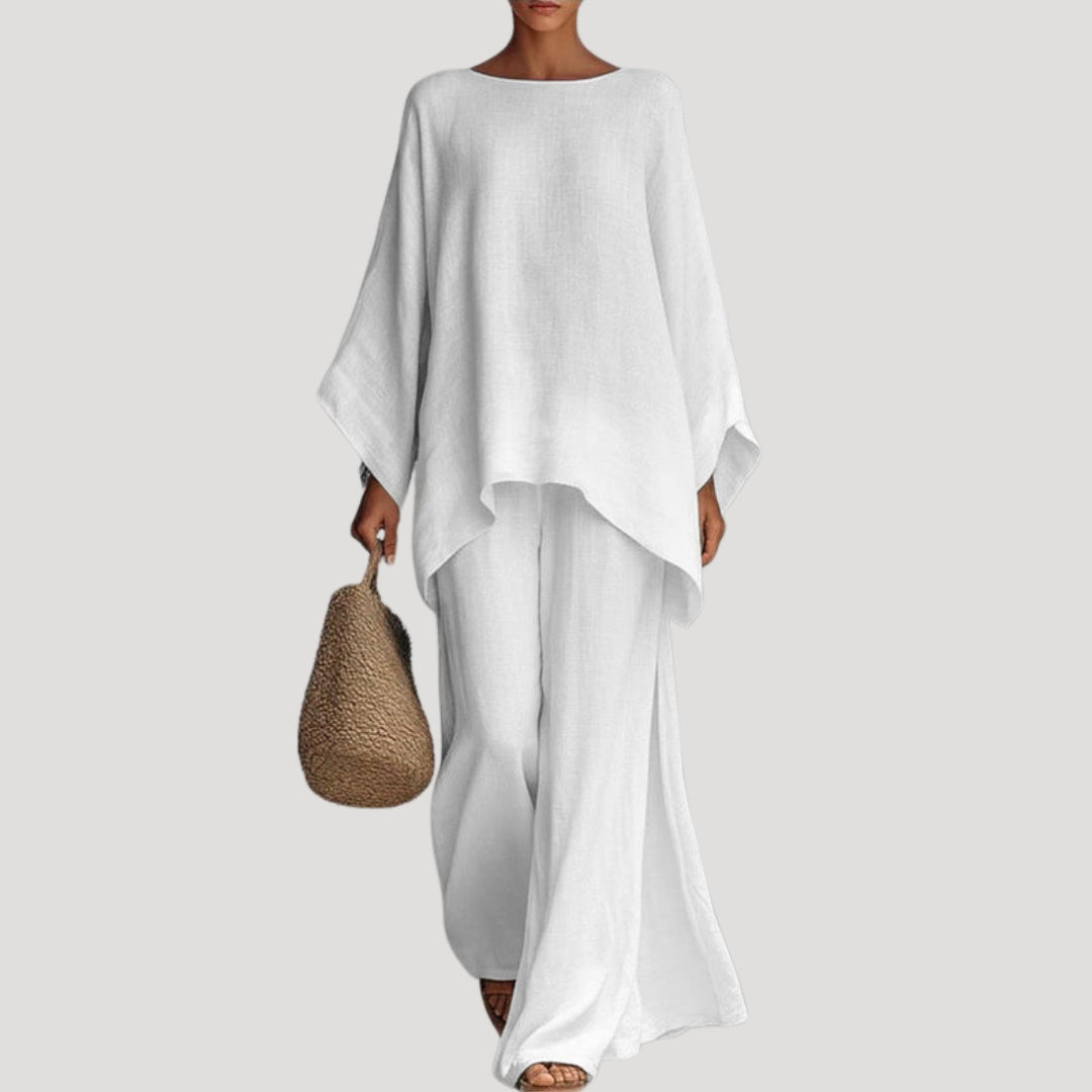 Lourdes | Conjunto de Lino Fluido Mujer Pantalón Palazzo