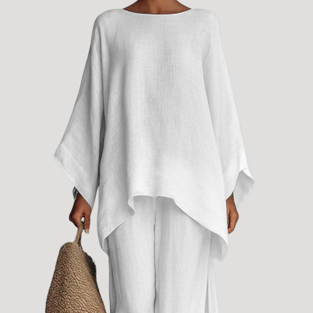 Lourdes | Conjunto de Lino Fluido Mujer Pantalón Palazzo