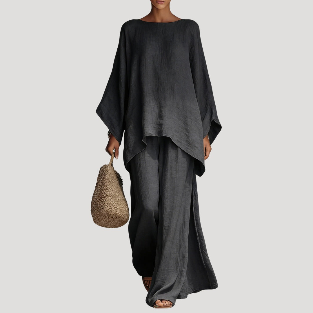 Lourdes | Conjunto de Lino Fluido Mujer Pantalón Palazzo