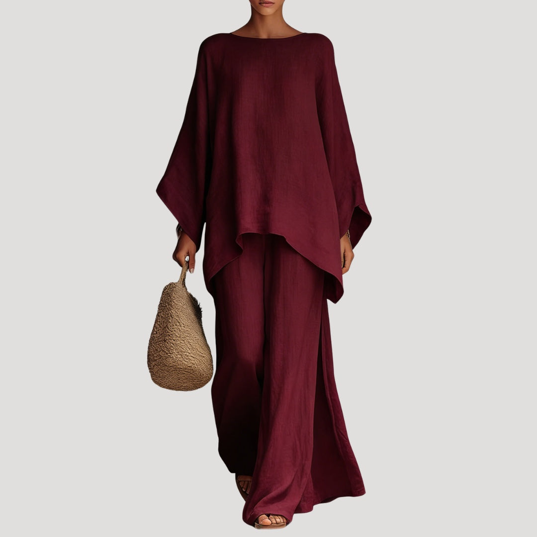 Lourdes | Conjunto de Lino Fluido Mujer Pantalón Palazzo
