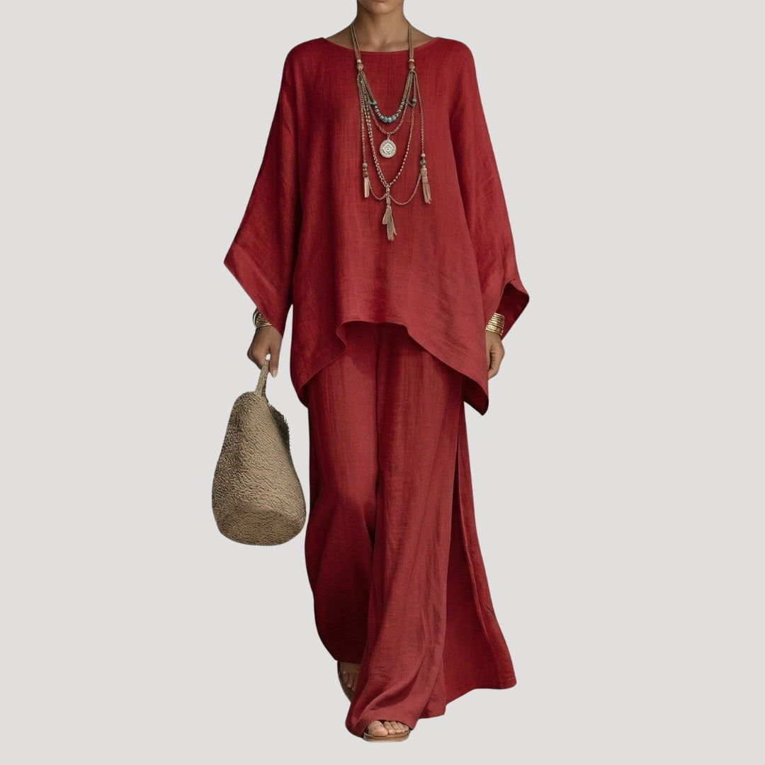 Lourdes | Conjunto de Lino Fluido Mujer Pantalón Palazzo