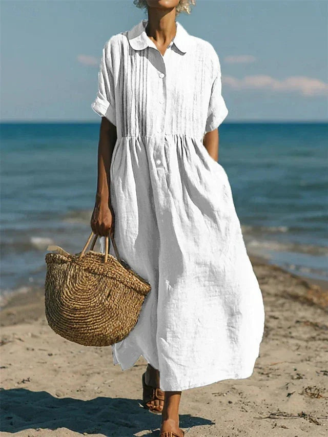 Macarena | Vestido Midi Camisero de Algodón Mujer Botones
