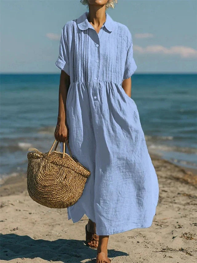Macarena | Vestido Midi Camisero de Algodón Mujer Botones