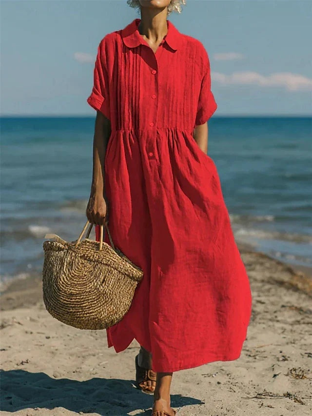 Macarena | Vestido Midi Camisero de Algodón Mujer Botones