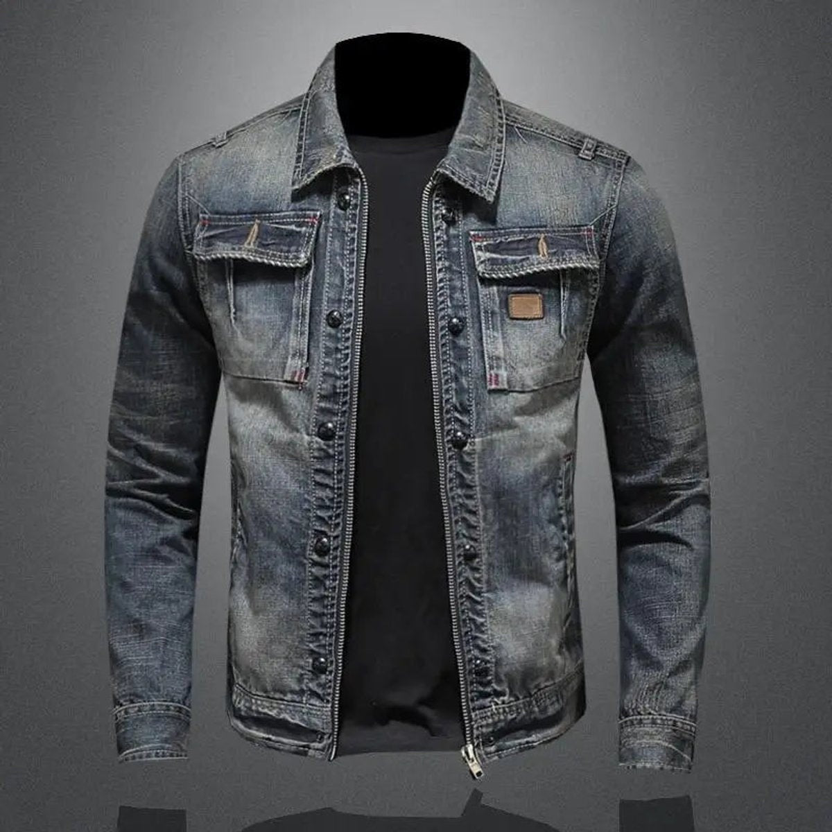 Marcos | Chaqueta Vaquera Hombre Vintage Cremallera Doble