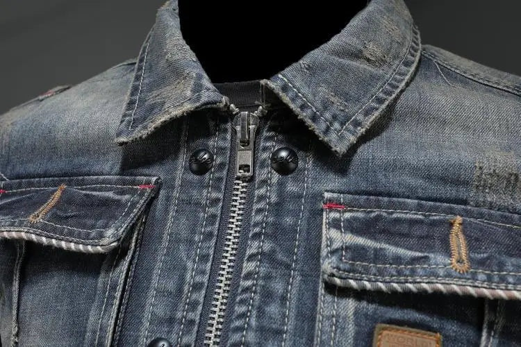 Marcos | Chaqueta Vaquera Hombre Vintage Multibolsillos