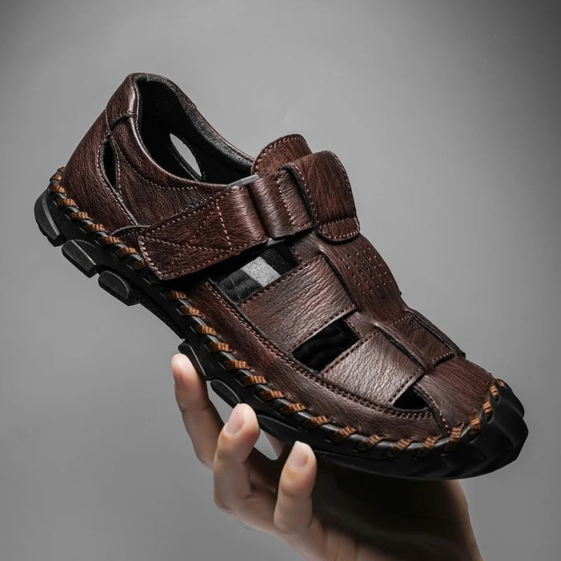 Marcos | Sandalias de Pescador de Cuero Hombre Cierre Velcro