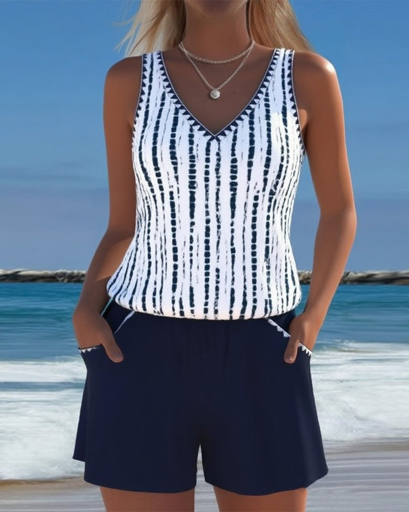 Marina | Conjunto de Dos Piezas Casual Mujer Estampado Tirantes