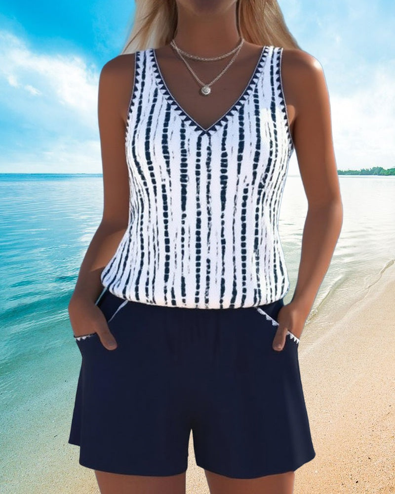 Marina | Conjunto de Dos Piezas Casual Mujer Estampado Tirantes