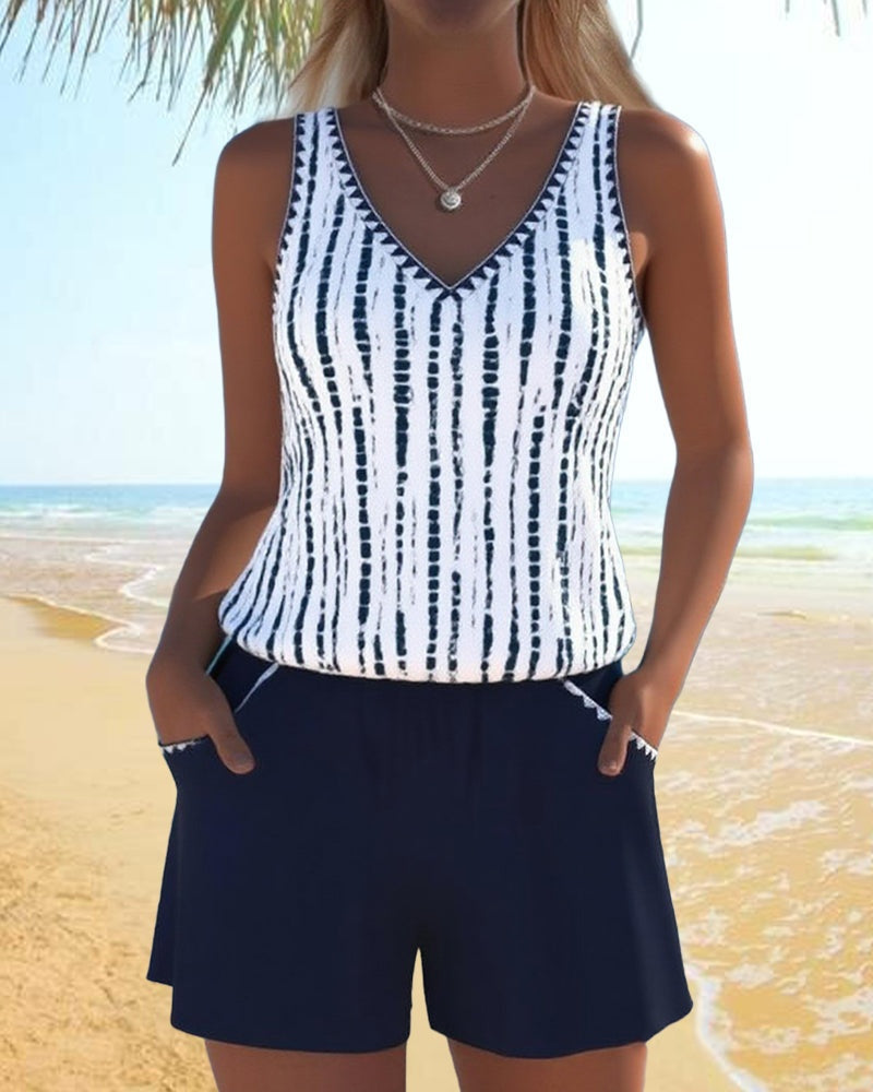 Marina | Conjunto de Dos Piezas Casual Mujer Estampado Tirantes