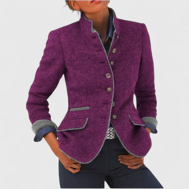 Marisol | Blazer de Lana Mujer Cuello Mao Botones Formal