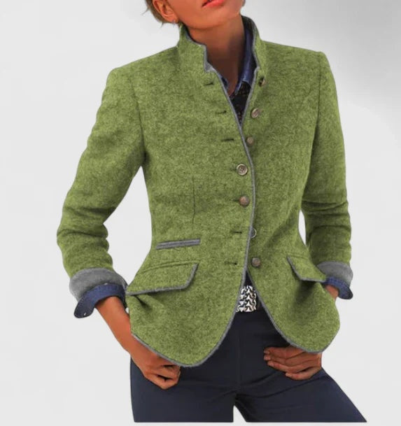 Marisol | Blazer de Lana Mujer Cuello Mao Botones Formal
