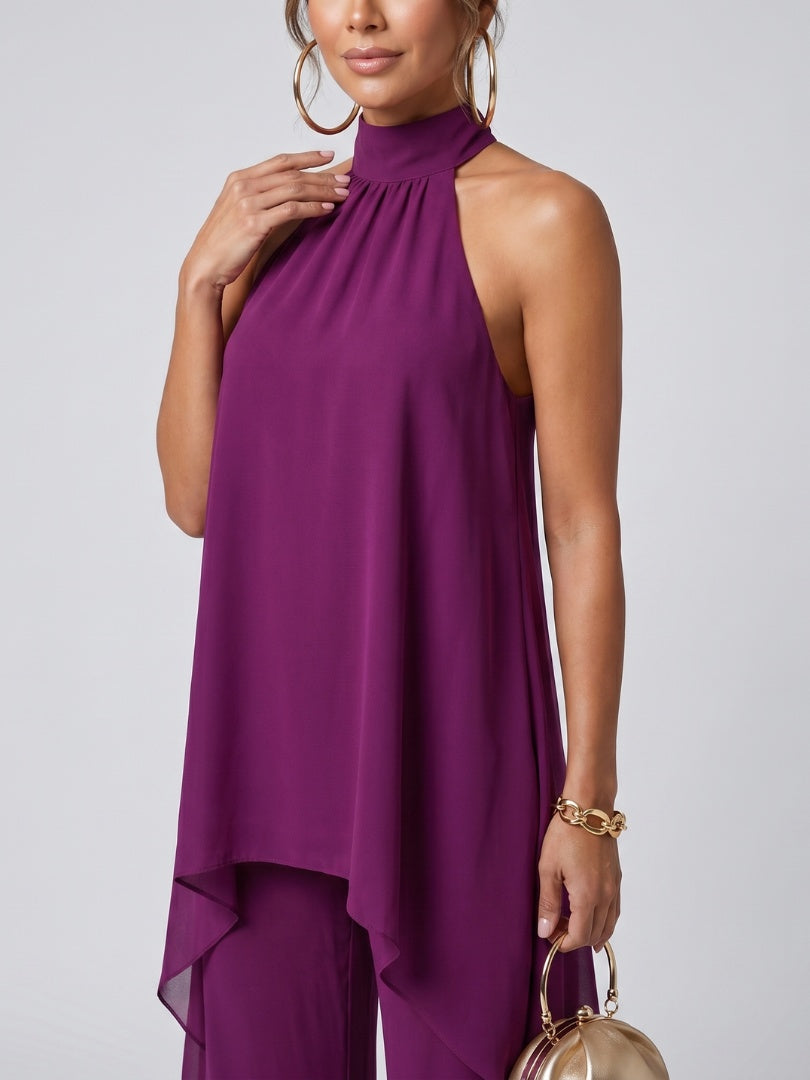 Marisol | Conjunto Top Asimétrico y Pantalón Palazzo Mujer Cuello Halter