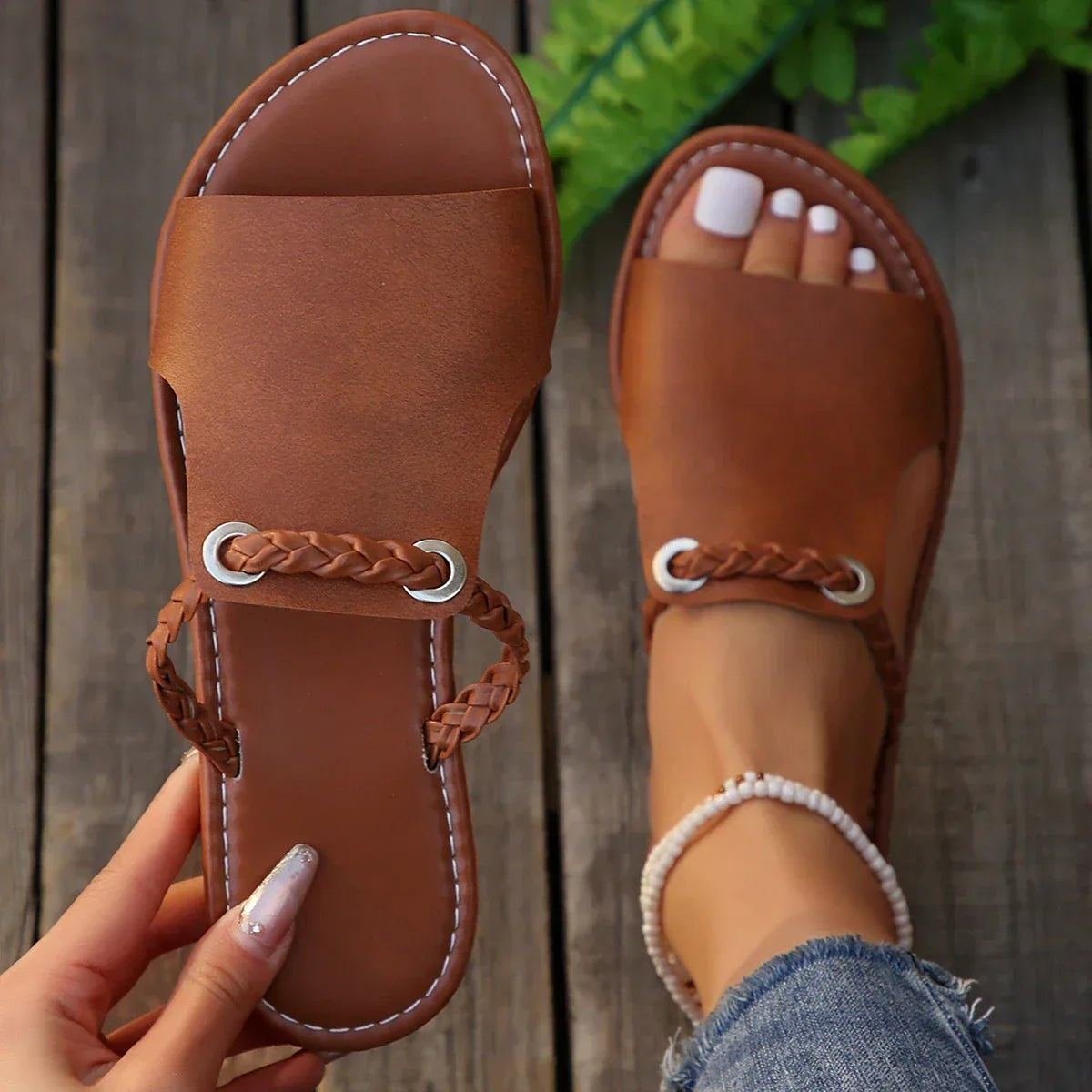 Marisol | Sandalias Planas Romanas Mujer Tira Trenzada