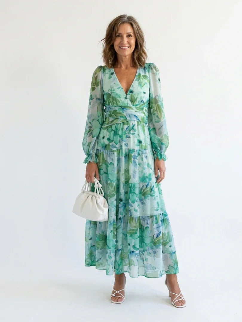 Marisol | Vestido Largo con Volantes Estampado Floral Mujer Escote V