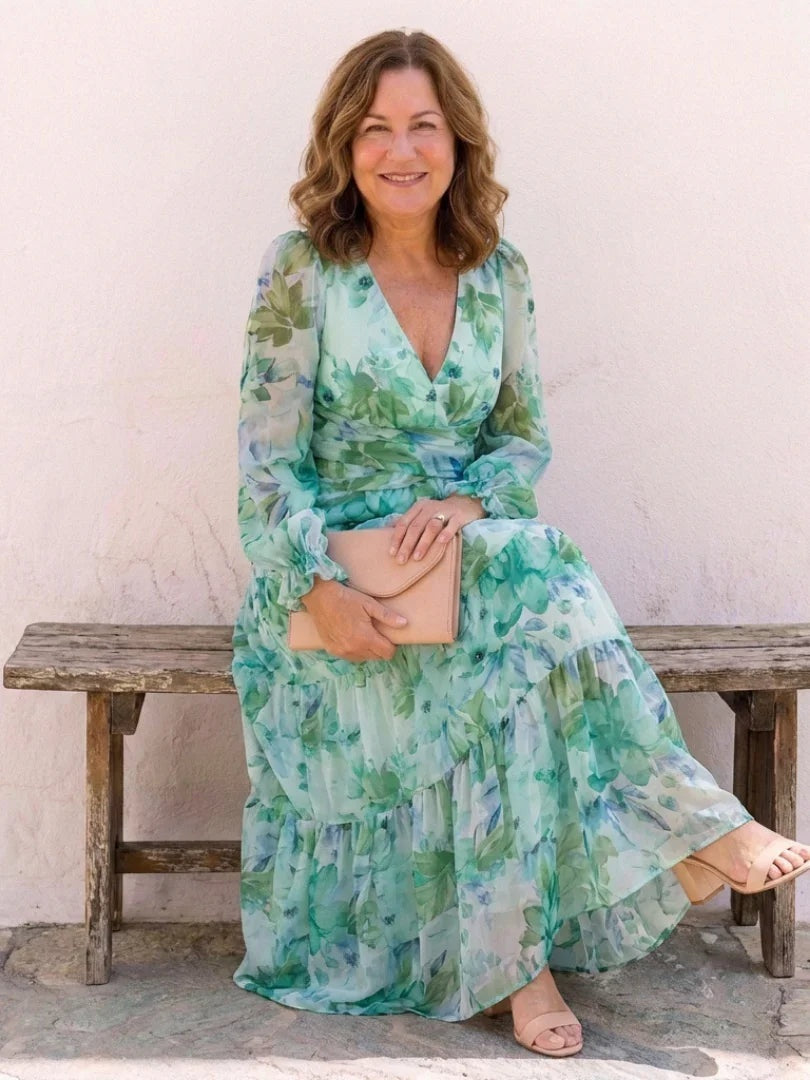 Marisol | Vestido Largo con Volantes Estampado Floral Mujer Escote V