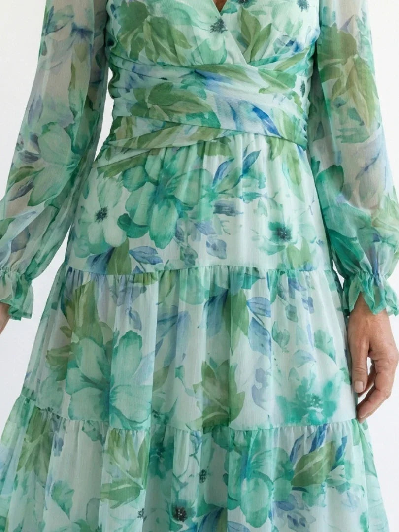 Marisol | Vestido Largo con Volantes Estampado Floral Mujer Escote V