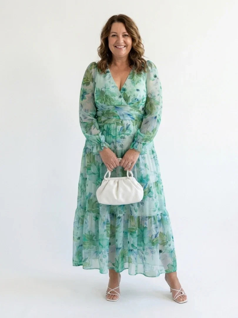 Marisol | Vestido Largo con Volantes Estampado Floral Mujer Escote V