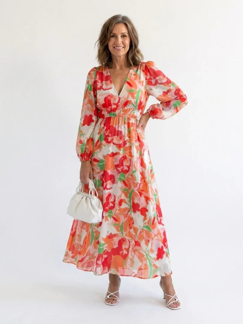 Marisol | Vestido Largo con Volantes Estampado Floral Mujer Escote V