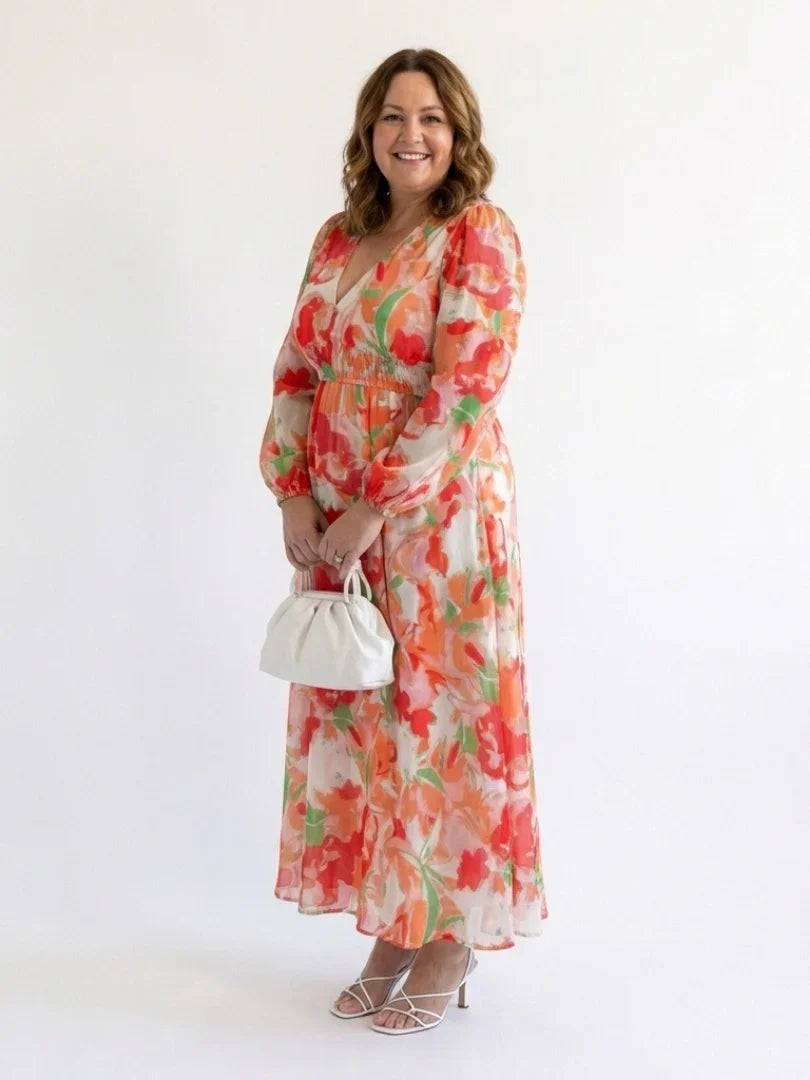 Marisol | Vestido Largo con Volantes Estampado Floral Mujer Escote V