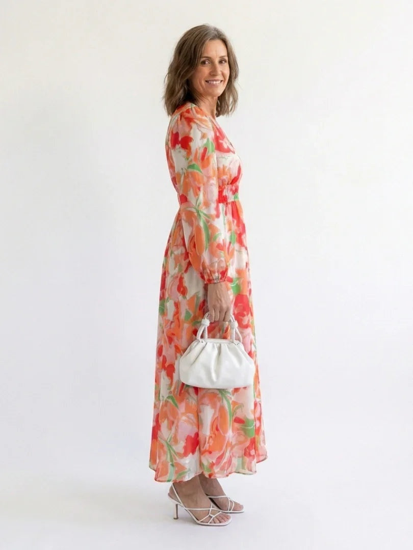 Marisol | Vestido Largo con Volantes Estampado Floral Mujer Escote V