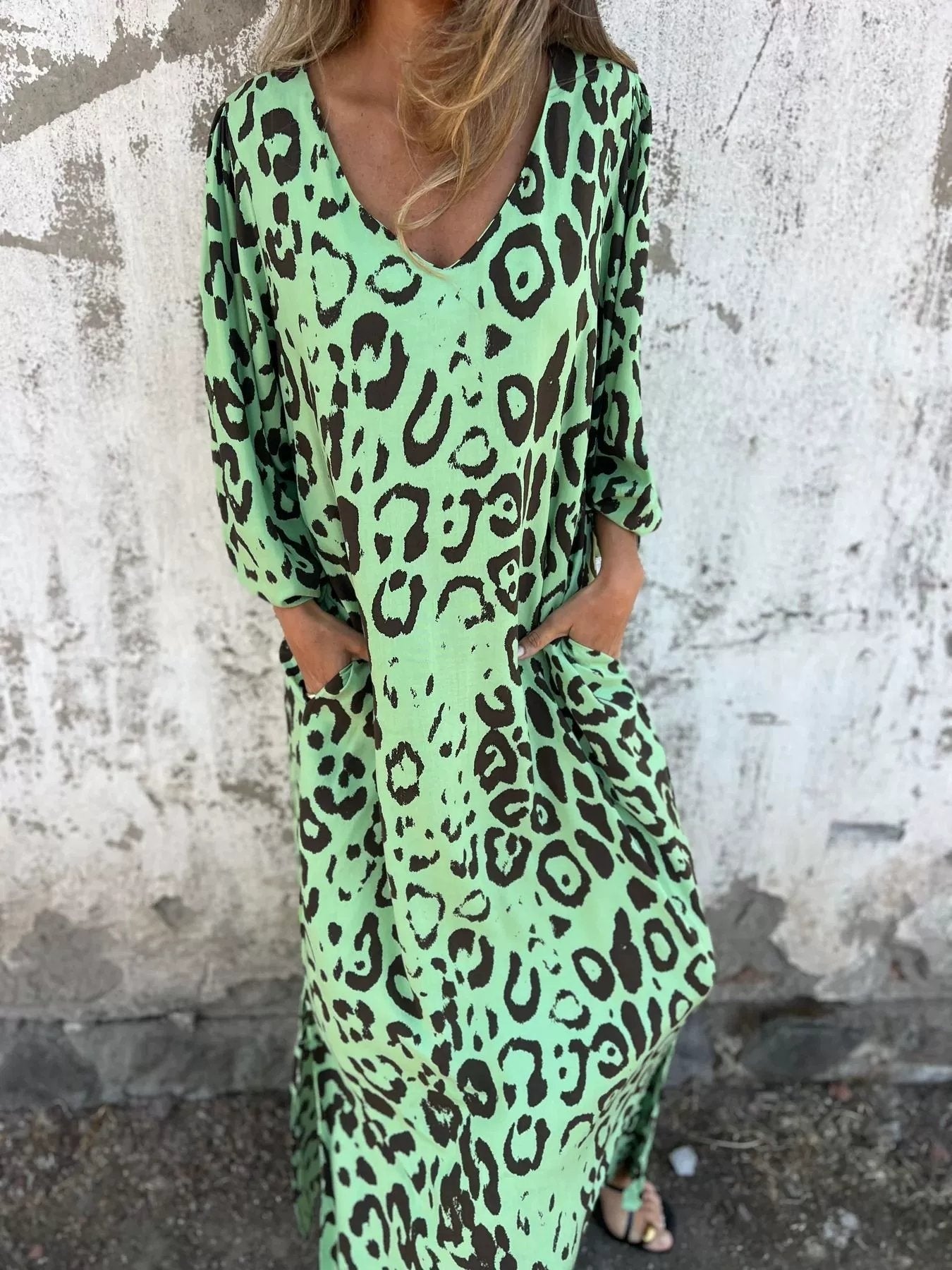 Marisol | Vestido Largo Elegante Estampado Animal Print Mujer Manga Larga