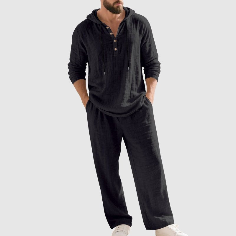 Mateo | Conjunto de Lino con Capucha Hombre Estilo Henley
