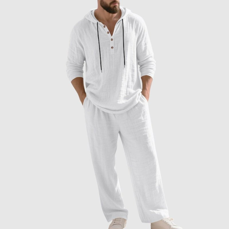 Mateo | Conjunto de Lino con Capucha Hombre Estilo Henley