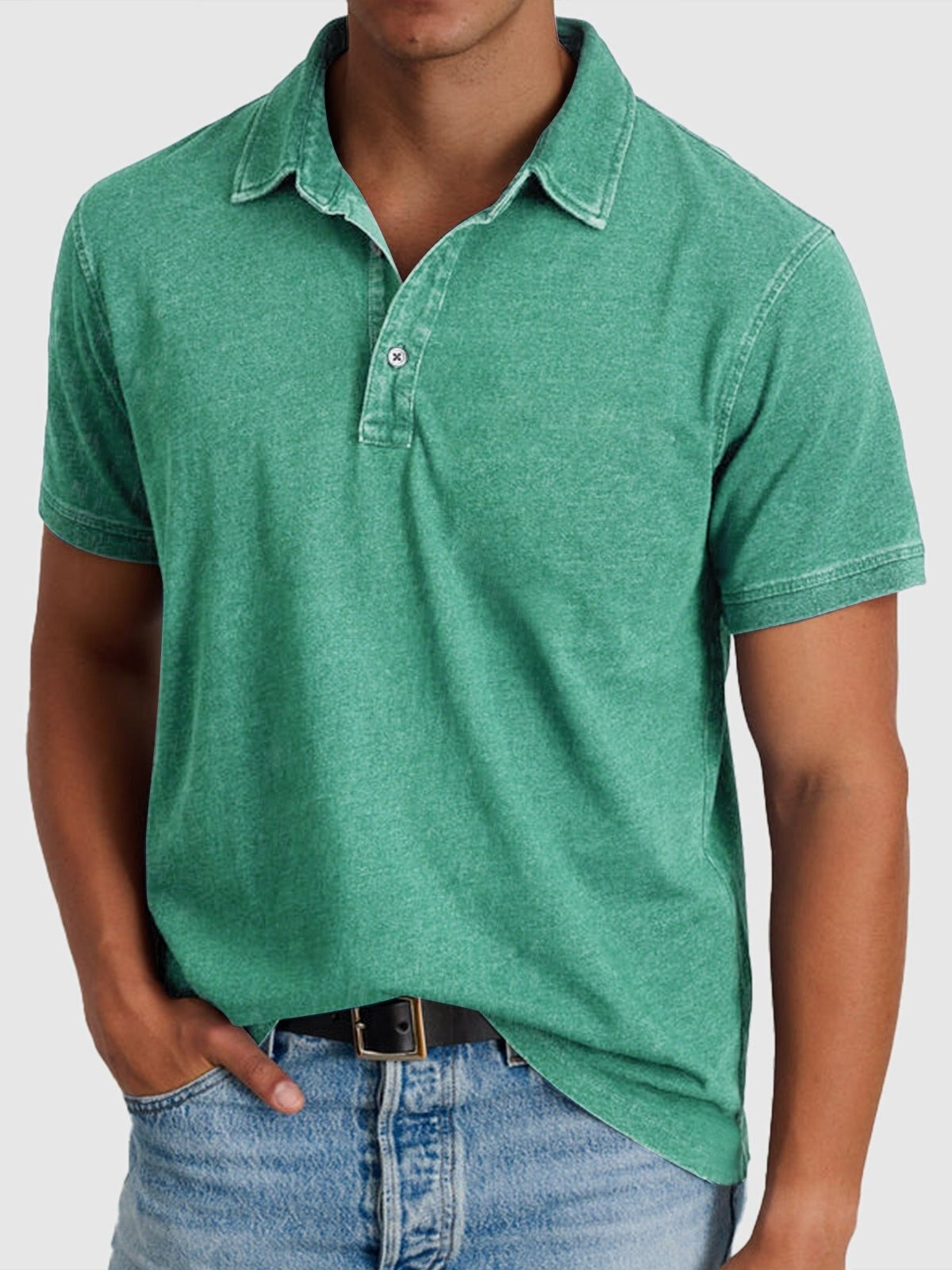 Rodrigo | Polo de Algodón Denim de Manga Corta Hombre Cuello Clásico