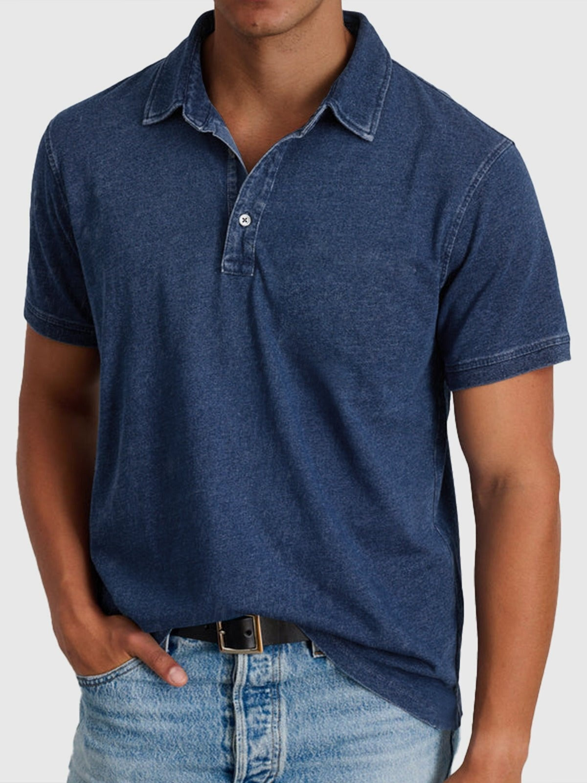 Rodrigo | Polo de Algodón Denim de Manga Corta Hombre Cuello Clásico